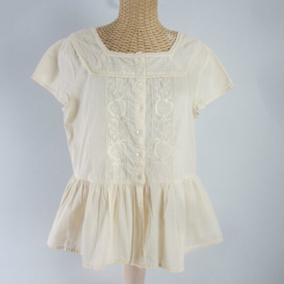 April Cornell Womens S Yellow Cap Sleeve Floral Embroidered Lace Boho Cotton Top - Picture 1 of 12